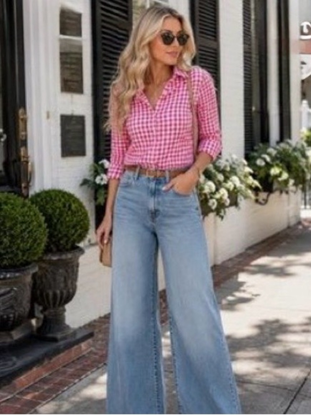Women's J. Crew Pink Gingham Partial Button-Down Shirt small
